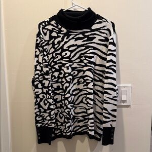 Chico's Black and White Animal Print Turtleneck Sweater